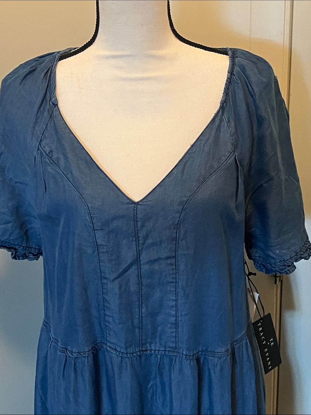 Tracy Evans Deep Blue V-Neck Tiered Maxi Dress Size L - Picture 2 of 8
